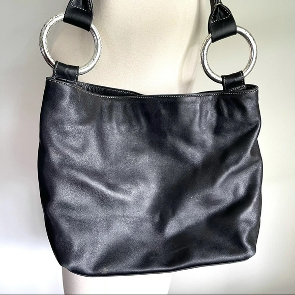 Sequoia black leather silver ring large shoulder bag - Picture 2 of 15